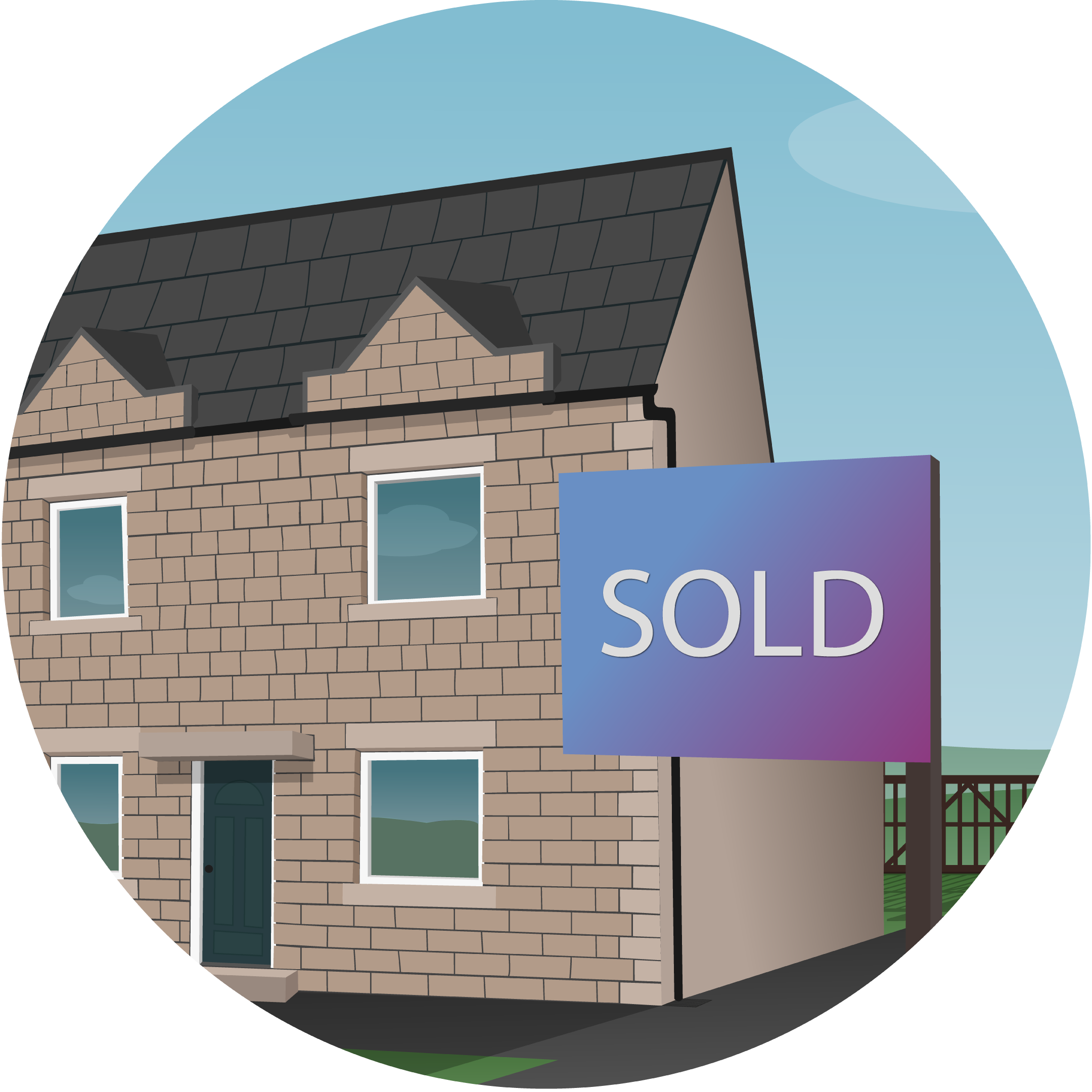 An image of a detached house with a sold sign outside.