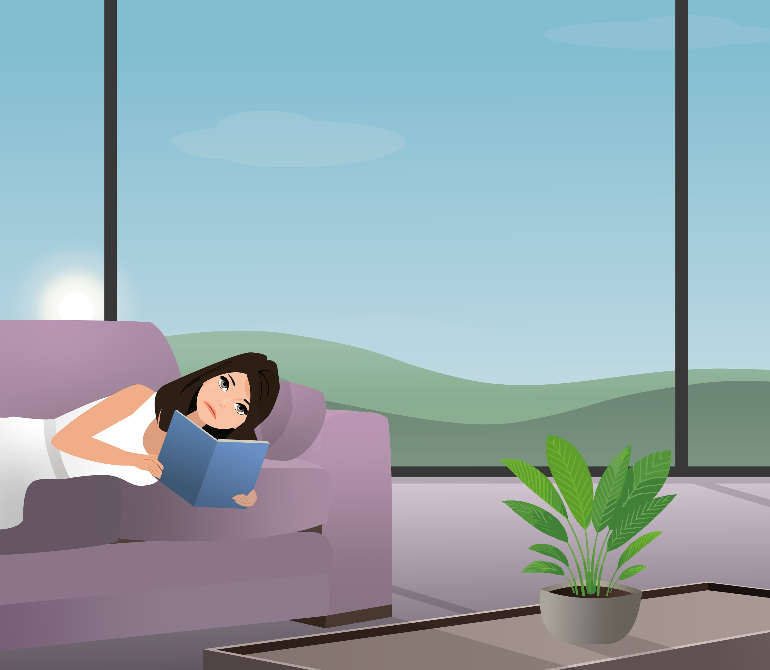 A poorly woman lays on the sofa