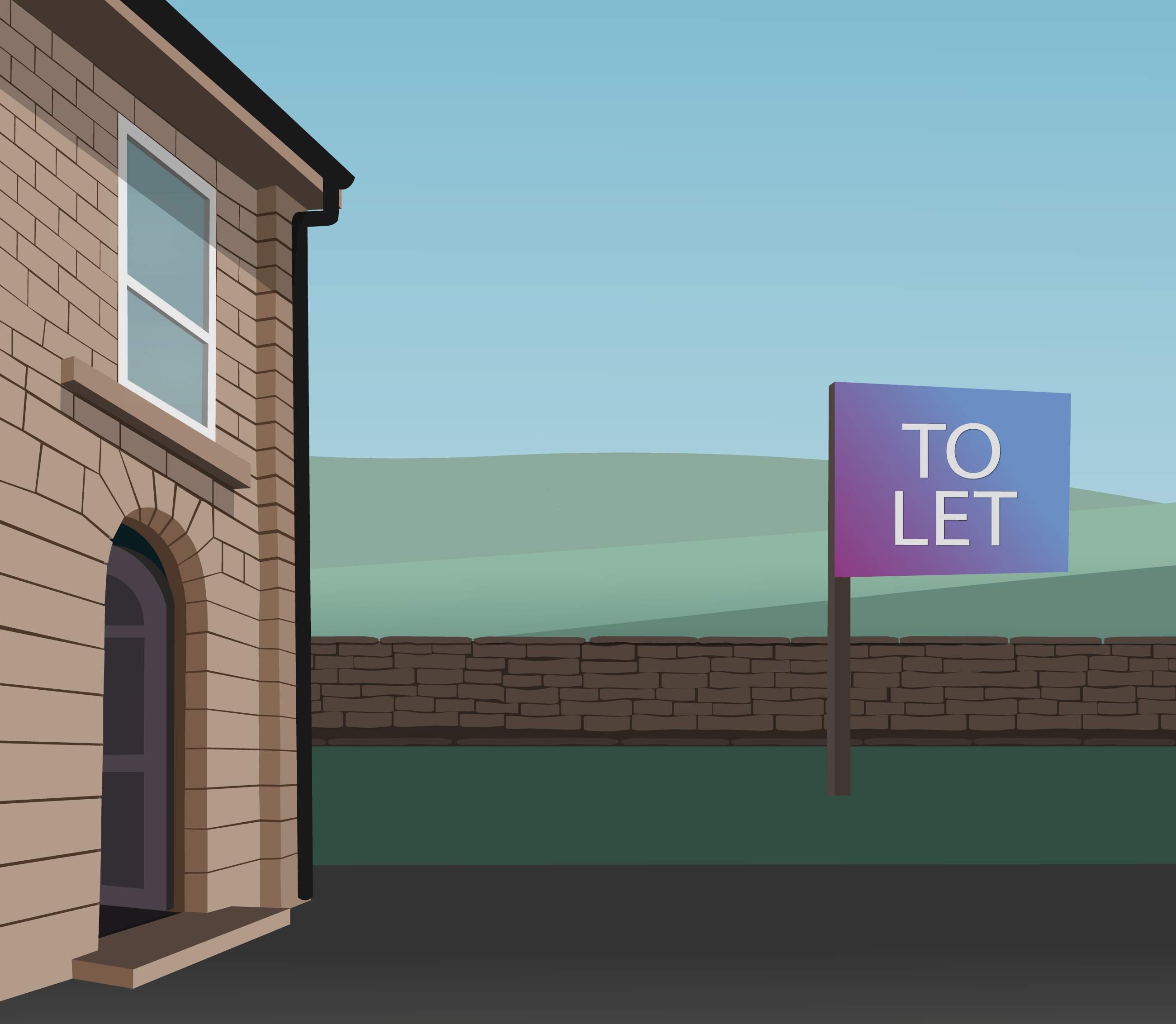 A modern detached house with an estate agent sign outside saying To Let