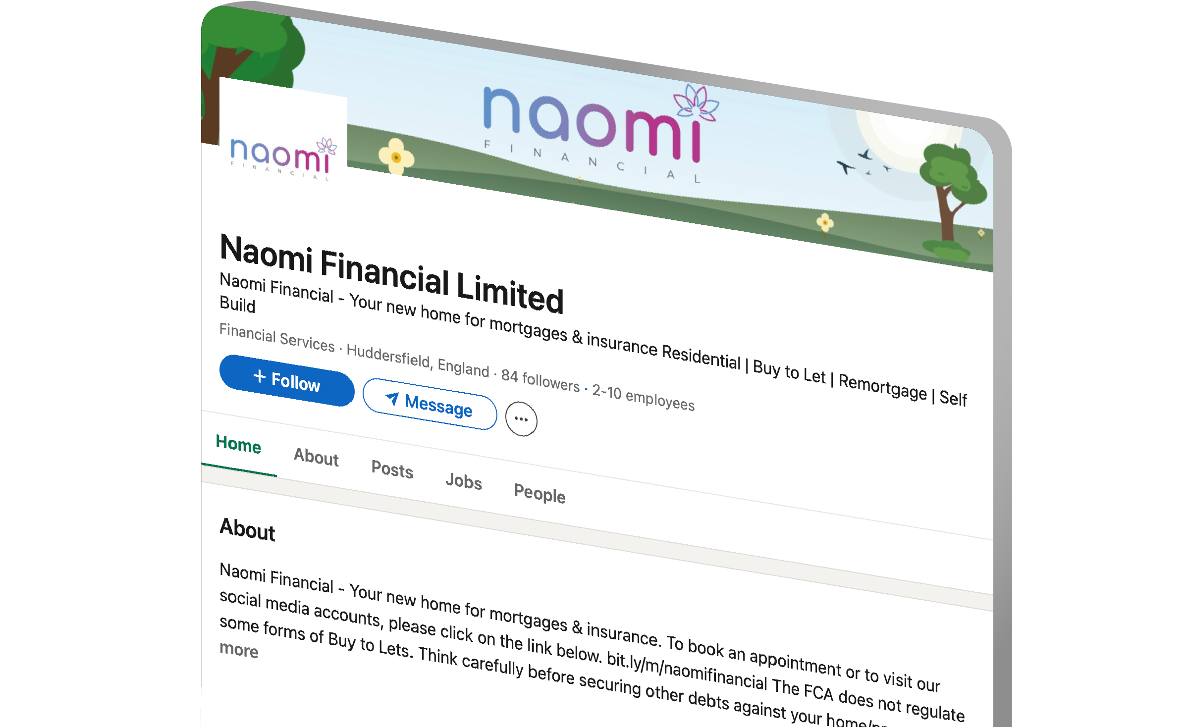 An image of screenshots taken from Naomi Financial's Linkedin Business page.