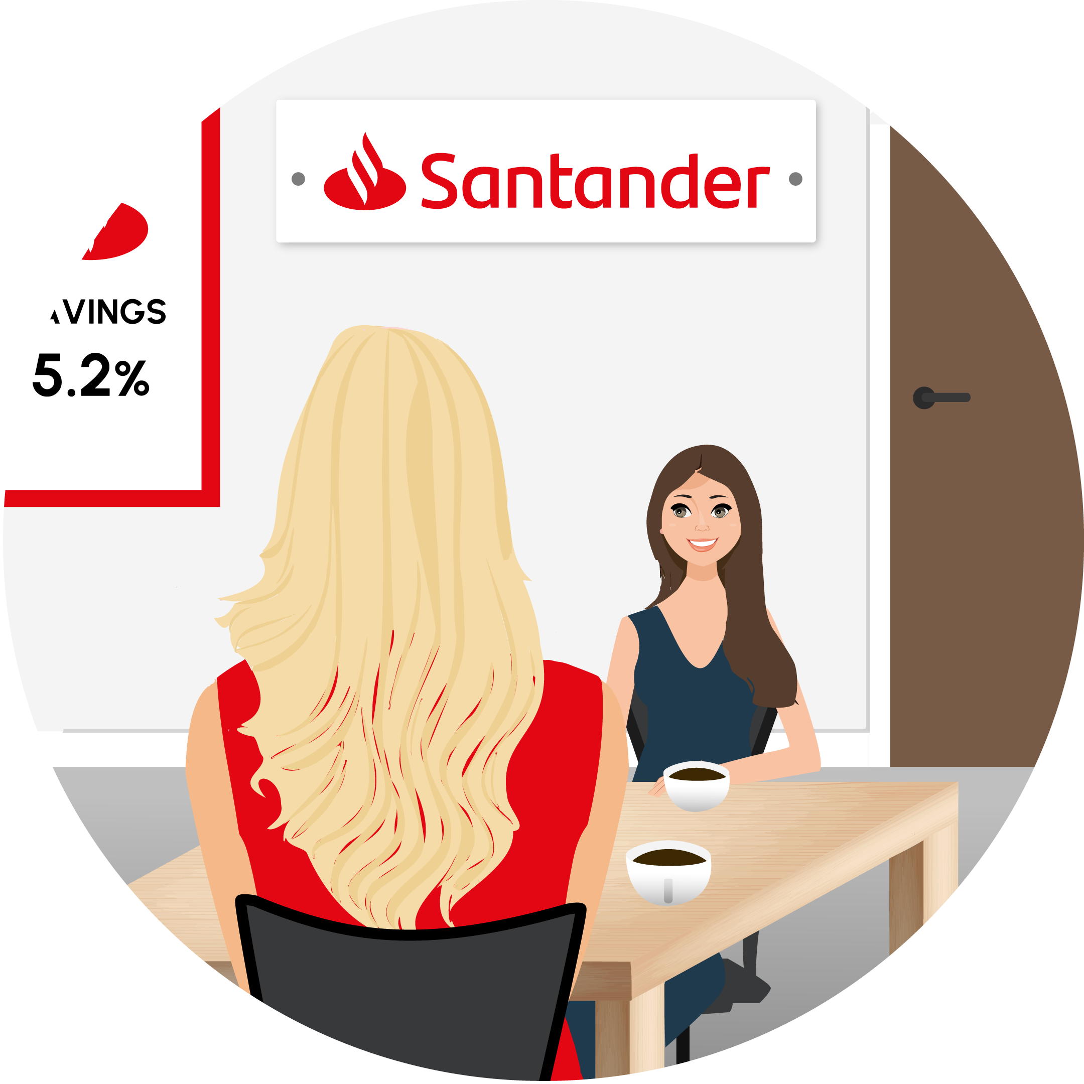 An imaage of the inside of a Santander bank branch where Naomi is speaking to a customer about their mortgage.